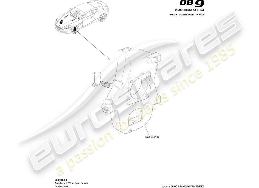 aston martin db9 (2011) anti-lock & wheel spin sensor parts diagram