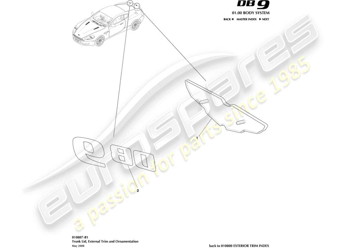 aston martin db9 (2010) trunk lid trim, coupe parts diagram