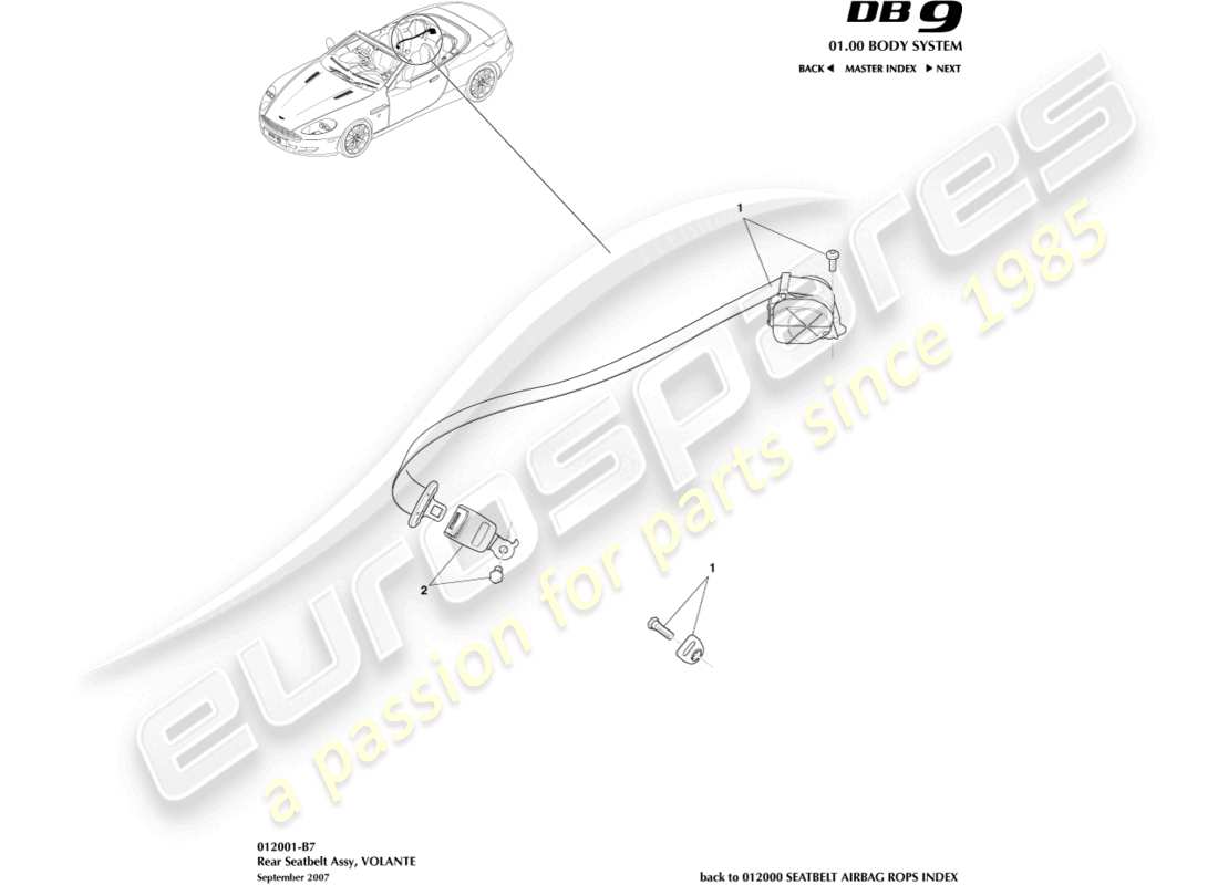 aston martin db9 (2010) rear seat belts, volante parts diagram