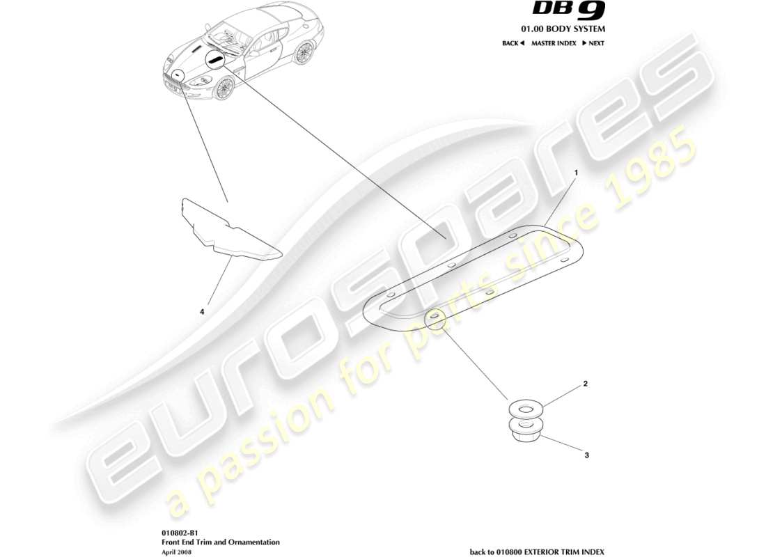 aston martin db9 (2009) front end trim parts diagram
