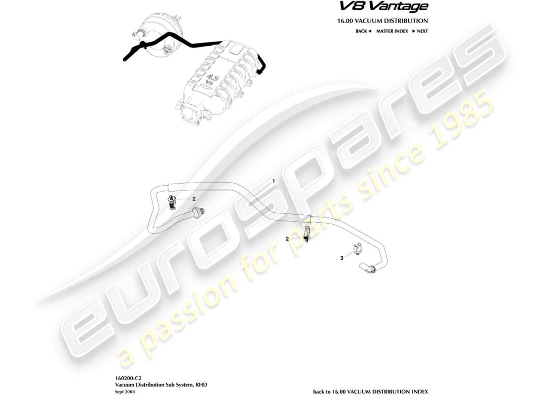 aston martin v8 vantage (2010) vacuum pipe, rhd part diagram