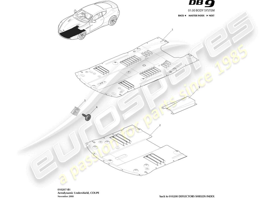 aston martin db9 (2009) front undershield, coupe parts diagram