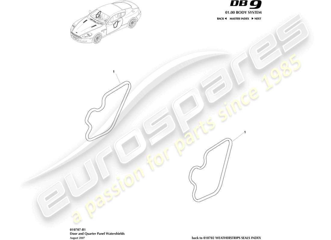 aston martin db9 (2004) watershields parts diagram