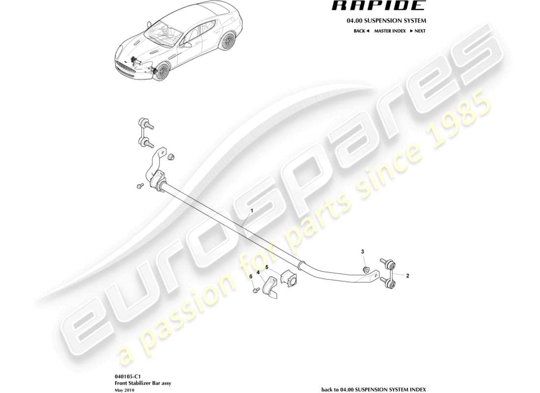 aston martin rapide (2013) front stabiliser bar parts diagram