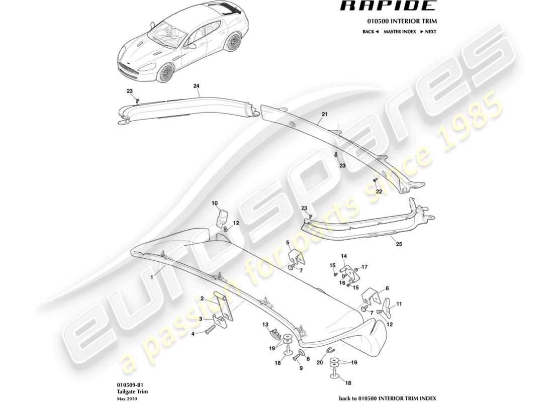 aston martin rapide (2019) tailgate trim panel part diagram