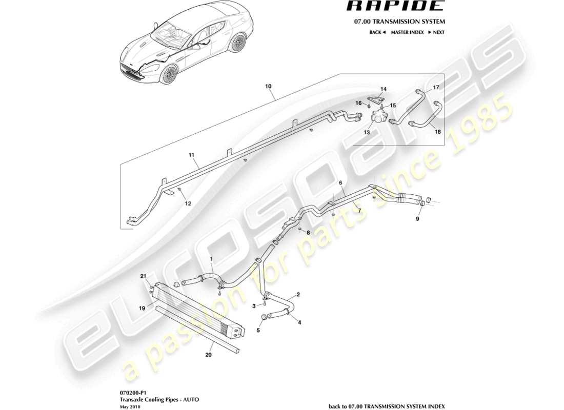 aston martin rapide (2010) transmission oil cooler parts diagram