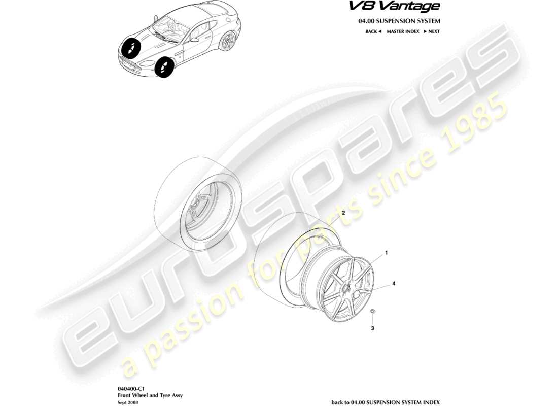 aston martin v8 vantage (2012) front wheels & tyres, to 09my part diagram