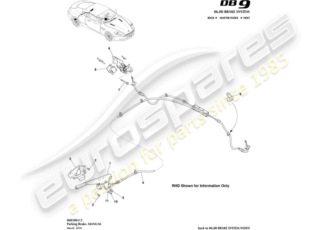 aston martin db9 (2007) parking brake part diagram