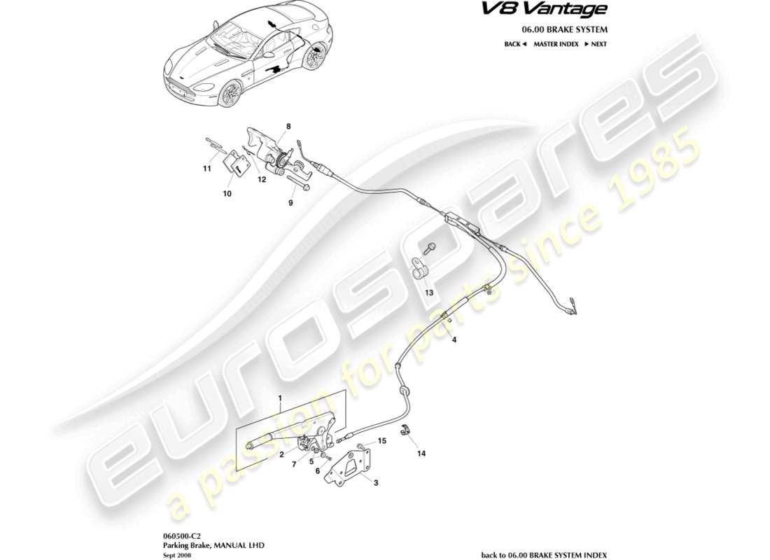 aston martin v8 vantage (2012) parking brake, lhd part diagram
