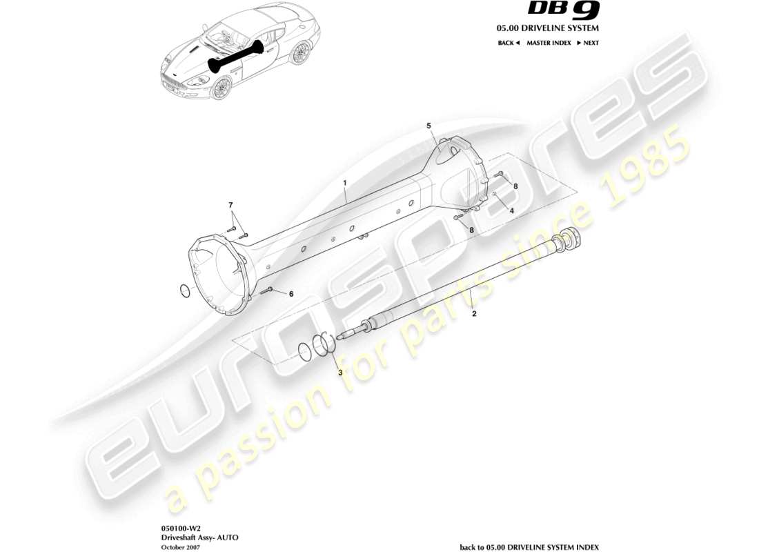 aston martin db9 (2011) driveshaft assembly, auto parts diagram