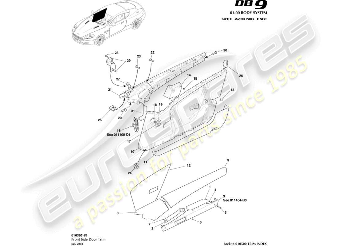 aston martin db9 (2004) door trim parts diagram