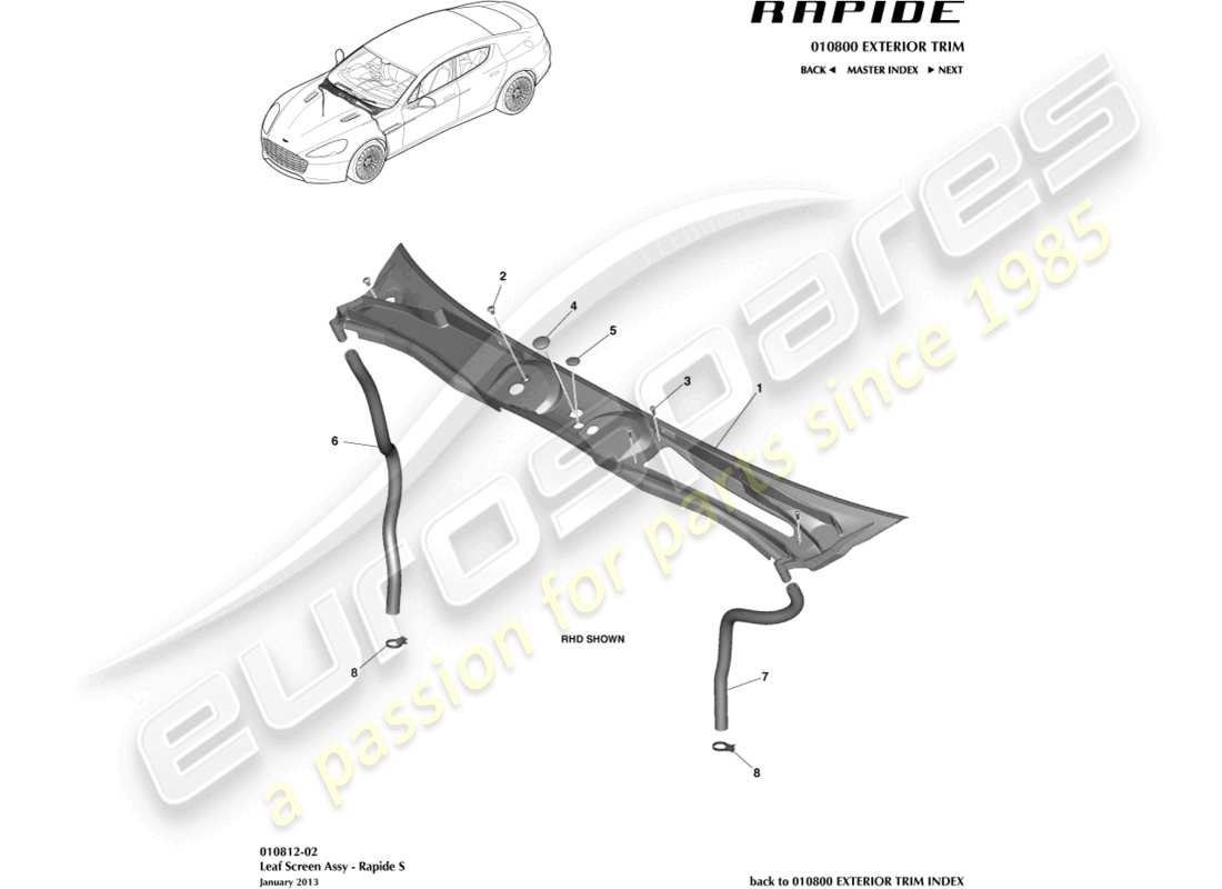 aston martin rapide (2010) leaf screen parts diagram