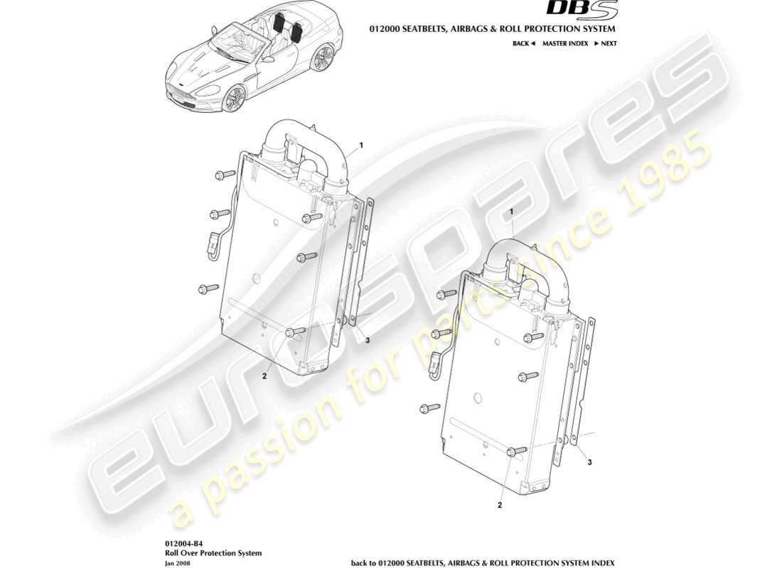 aston martin dbs (2013) rops installation, volante part diagram