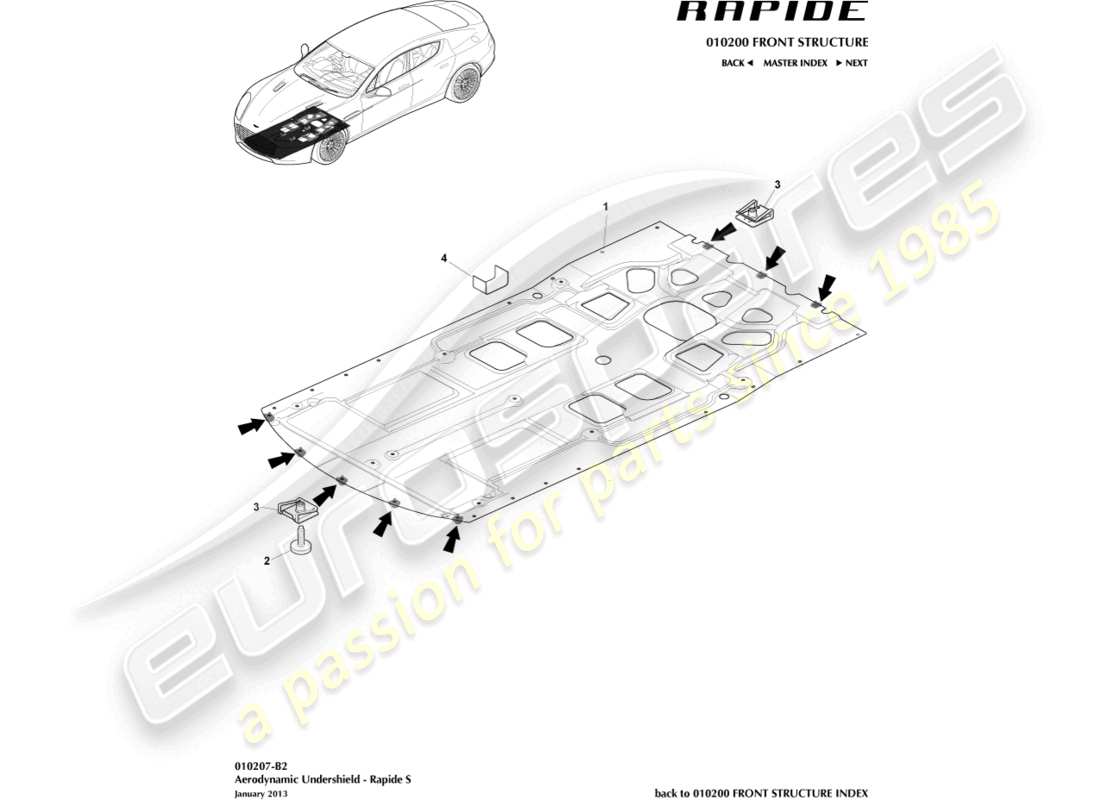 aston martin rapide (2017) front undershield, s part diagram