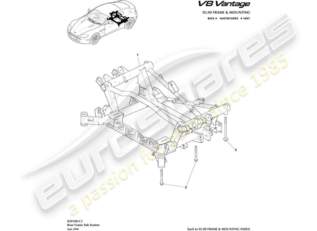 aston martin v12 vantage (2013) rear subframe part diagram