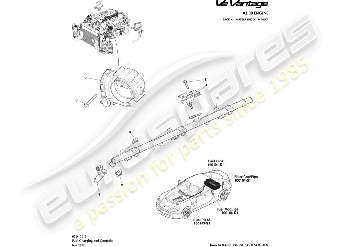 aston martin v12 vantage (2011) fuel charging & controls part diagram