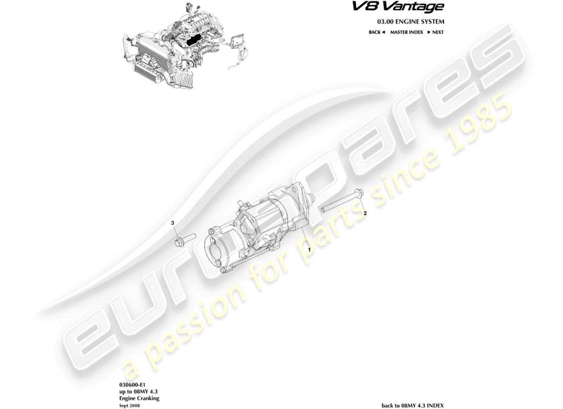 aston martin v8 vantage (2017) starter motor part diagram