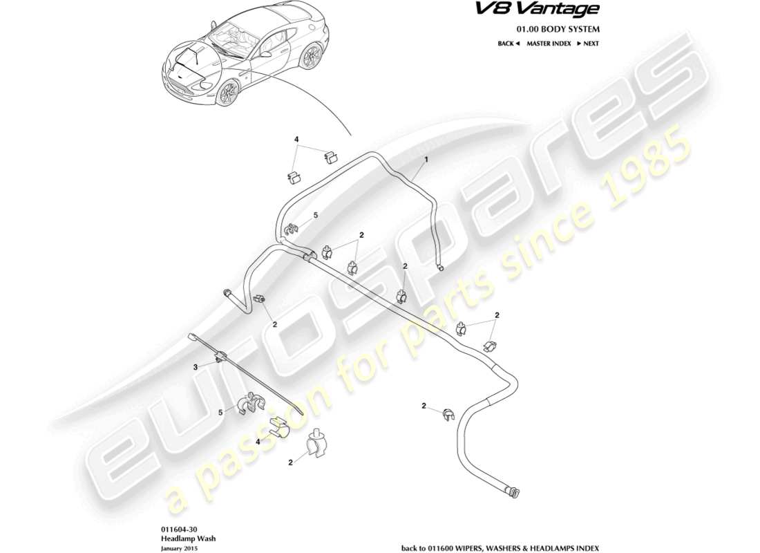 aston martin v8 vantage (2014) headlamp wash part diagram