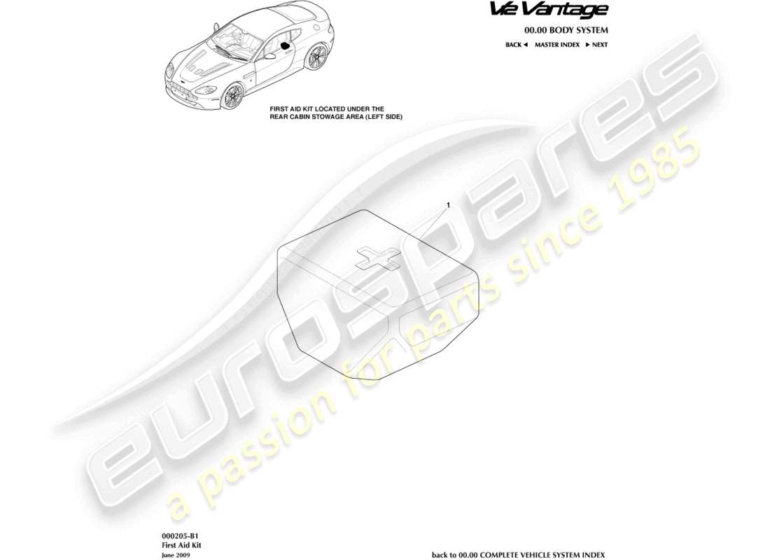 aston martin v12 vantage (2010) first aid kit part diagram