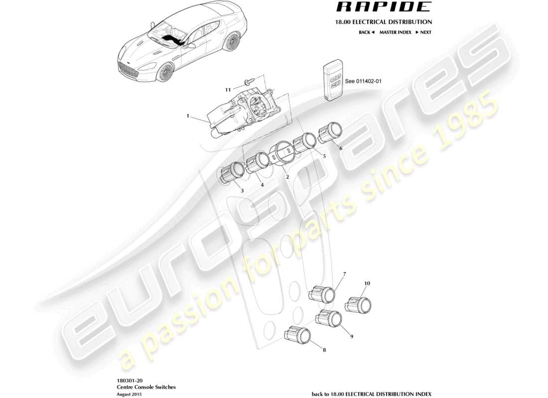 aston martin rapide (2010) centre console switches parts diagram
