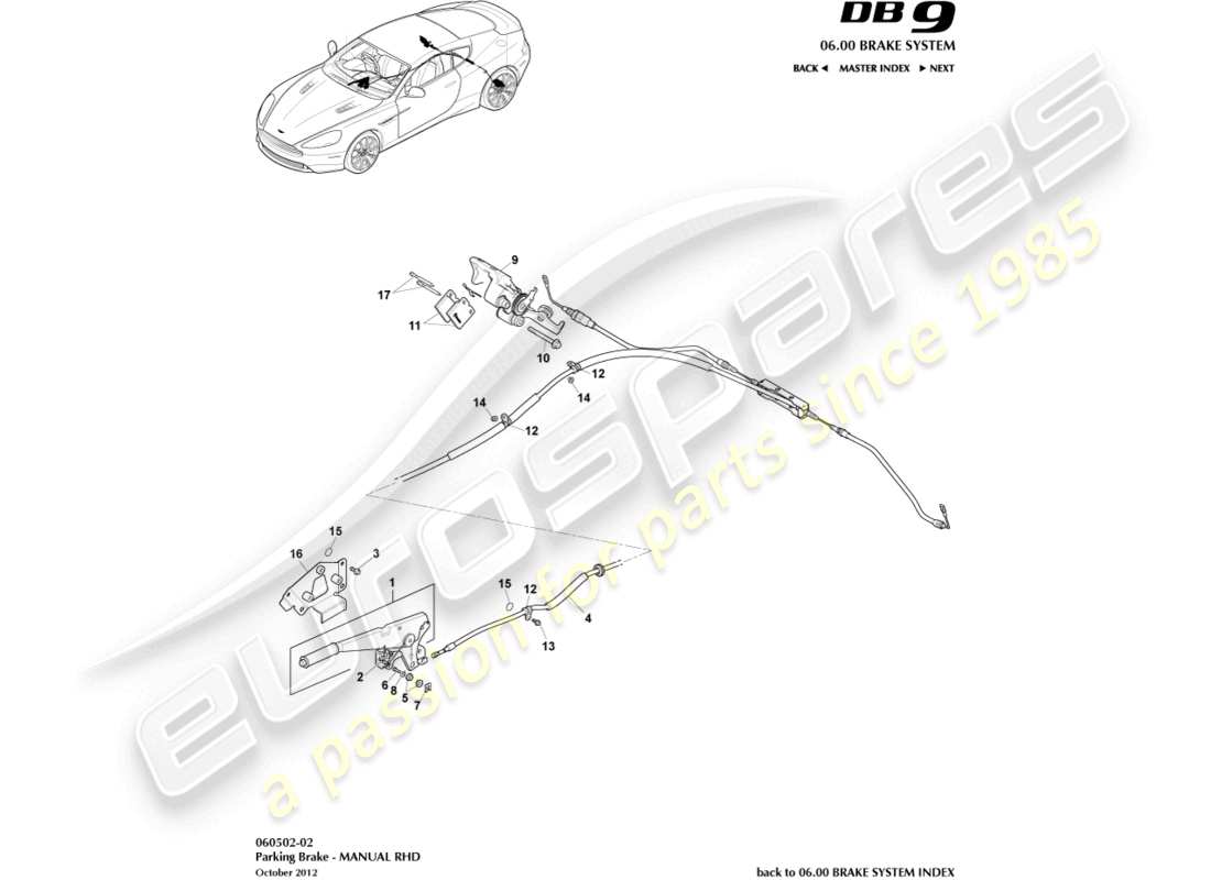 aston martin db9 (2017) parking brake, rhd part diagram