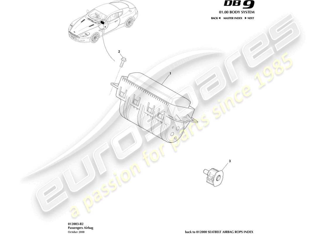 aston martin db9 (2007) passenger airbag parts diagram