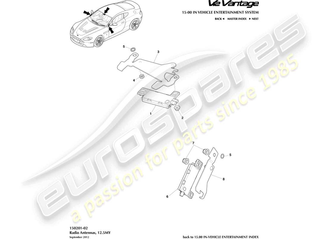 aston martin v12 vantage (2010) radio antenna, 12.5my part diagram