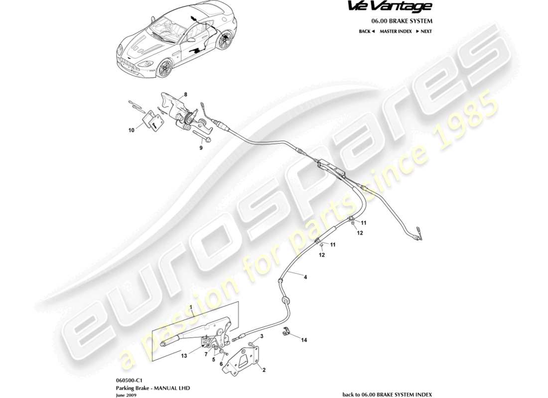 aston martin v12 vantage (2013) parking brake, lhd part diagram