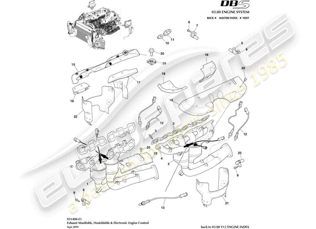 aston martin dbs (2014) exhaust manifolds part diagram