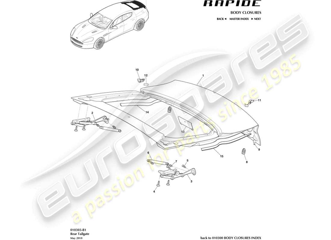 aston martin rapide (2019) tailgate assembly part diagram
