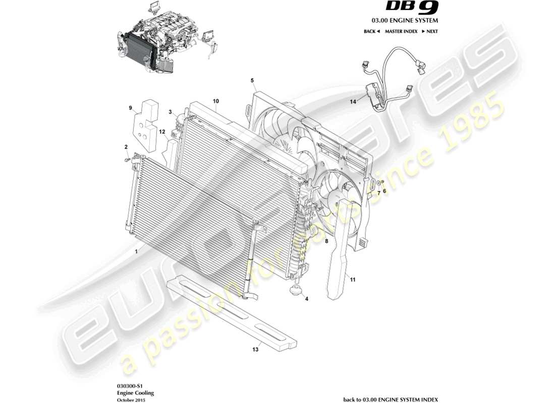 aston martin db9 (2007) engine cooling (line fit) parts diagram