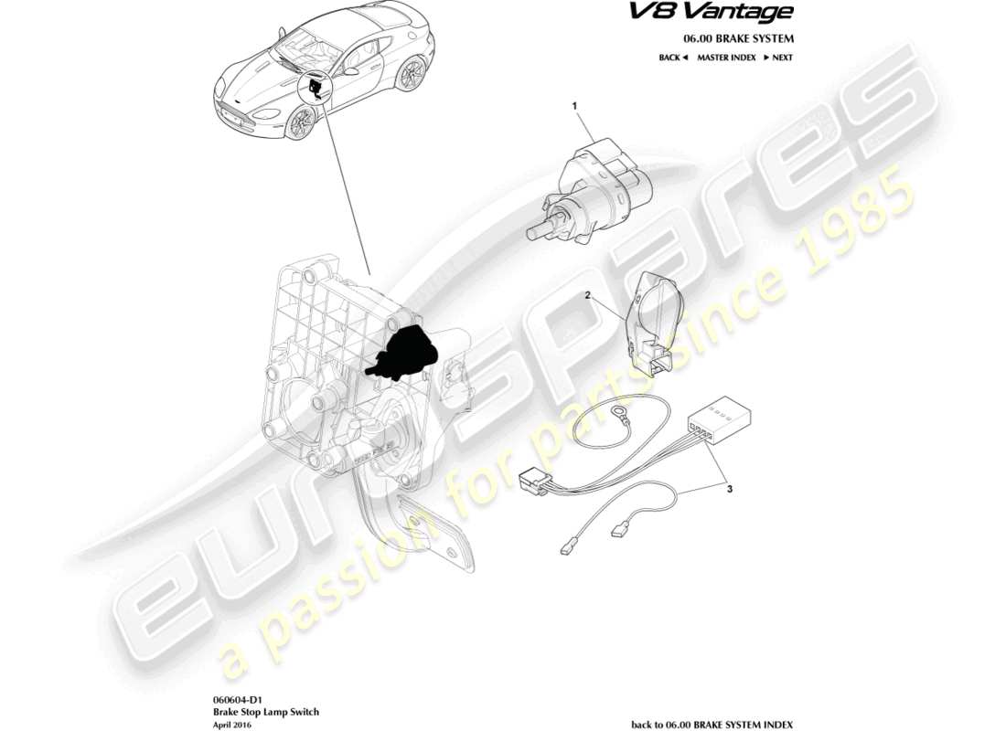 aston martin v8 vantage (2017) stop lamp switch part diagram
