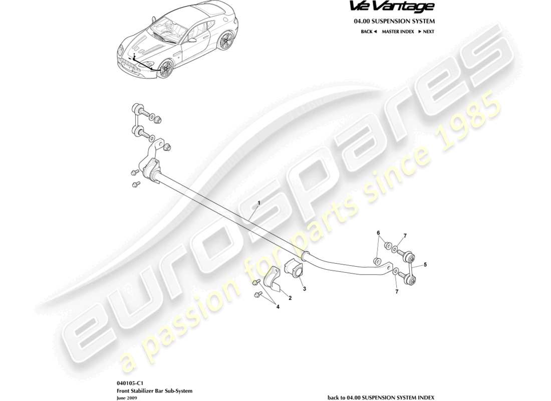 aston martin v12 vantage (2013) front stabiliser bar part diagram