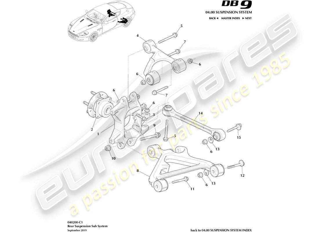 aston martin db9 (2007) rear suspension assembly parts diagram