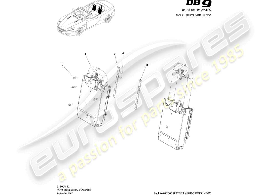aston martin db9 (2010) rops installation, volante parts diagram