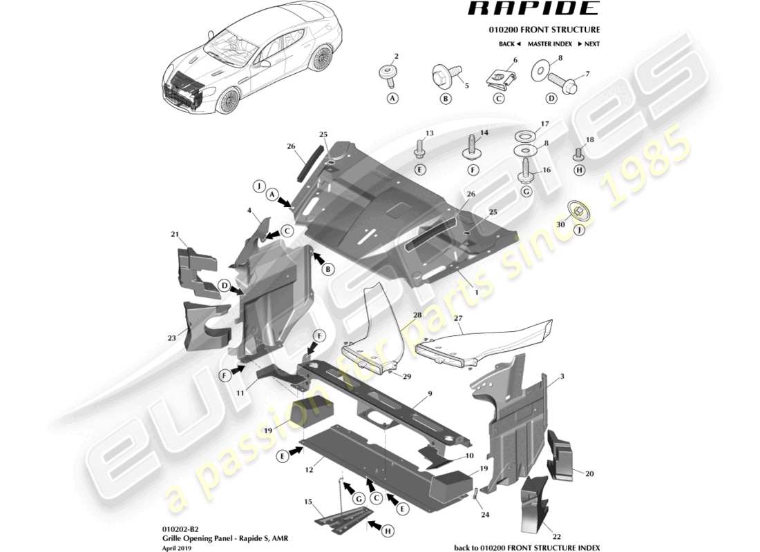 aston martin rapide (2013) grille opening panel, s parts diagram