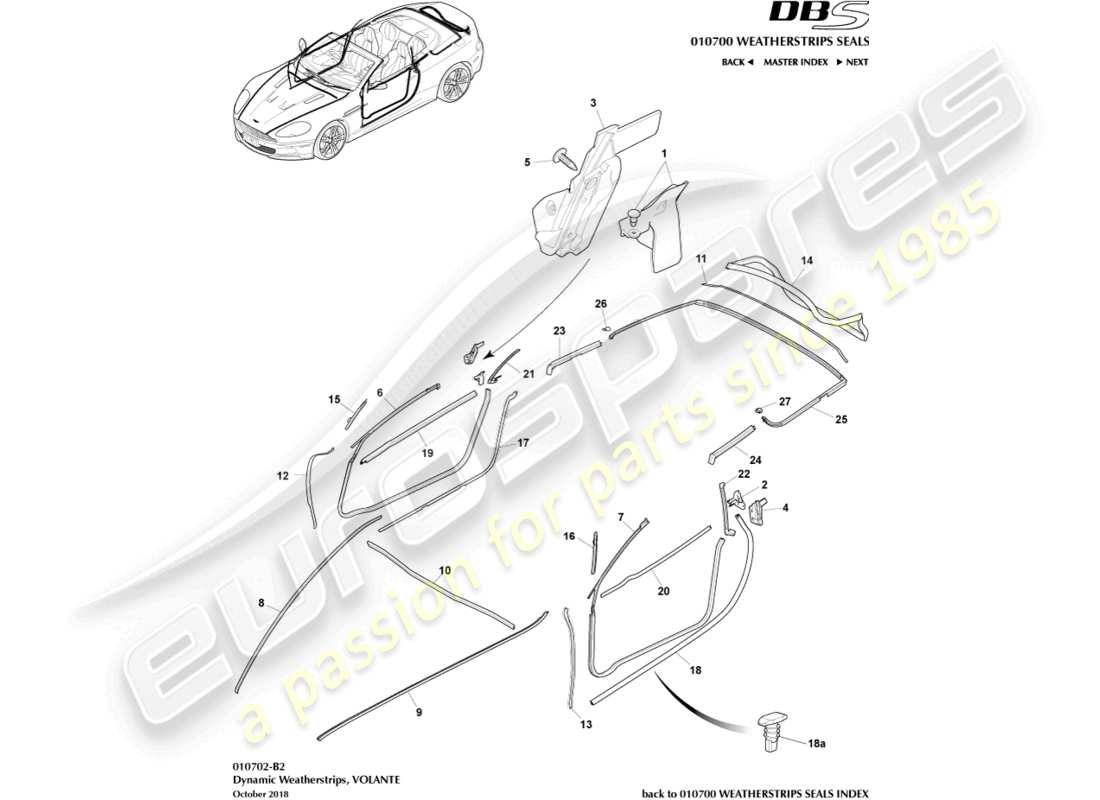 aston martin dbs (2012) dynamic weatherstrips, volante part diagram