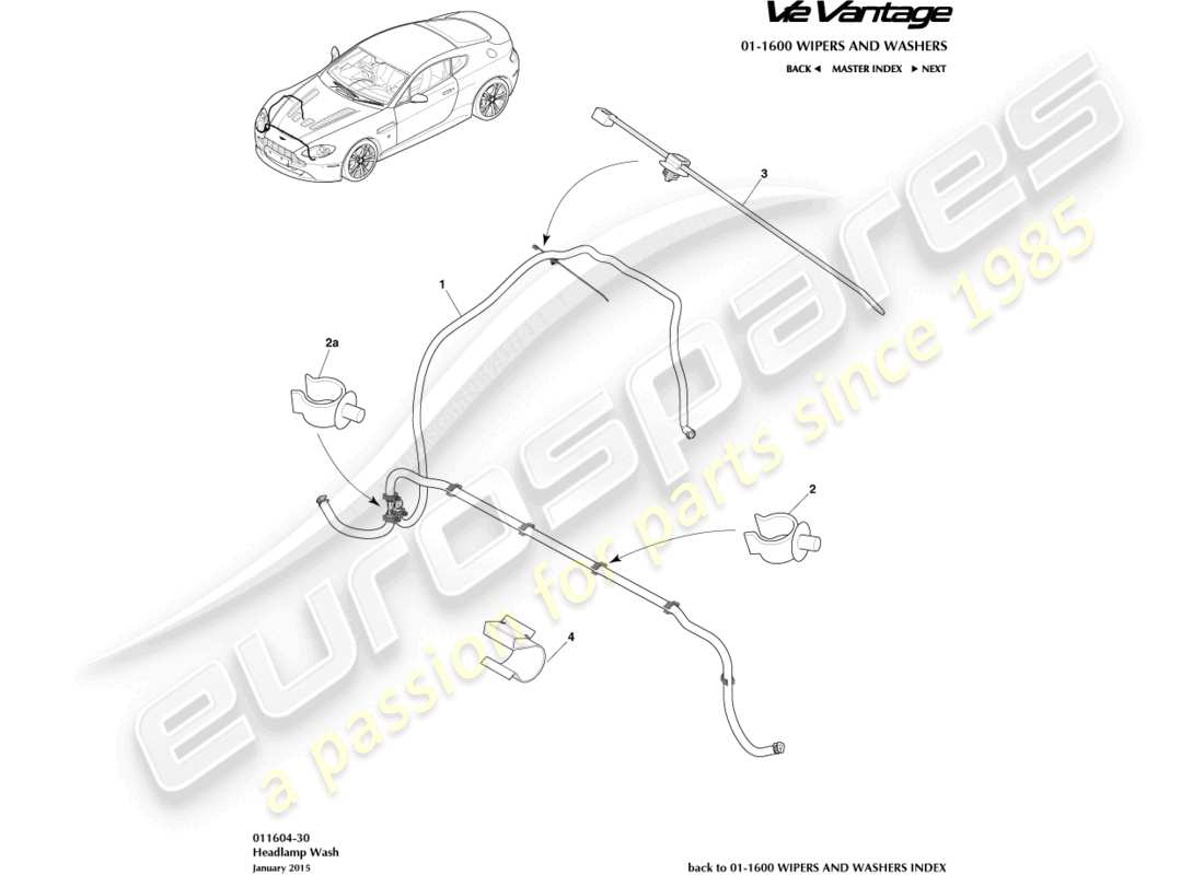 aston martin v12 vantage (2013) headlamp wash part diagram