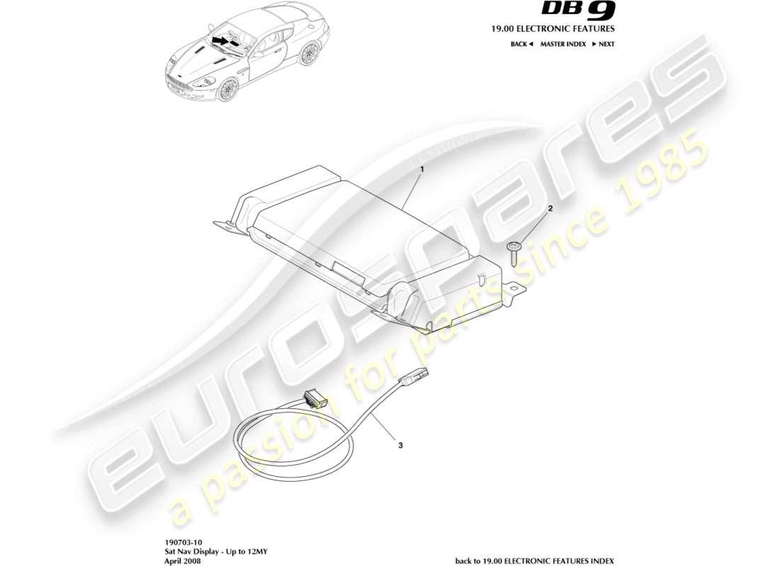 aston martin db9 (2011) sat nav display, to 12my parts diagram