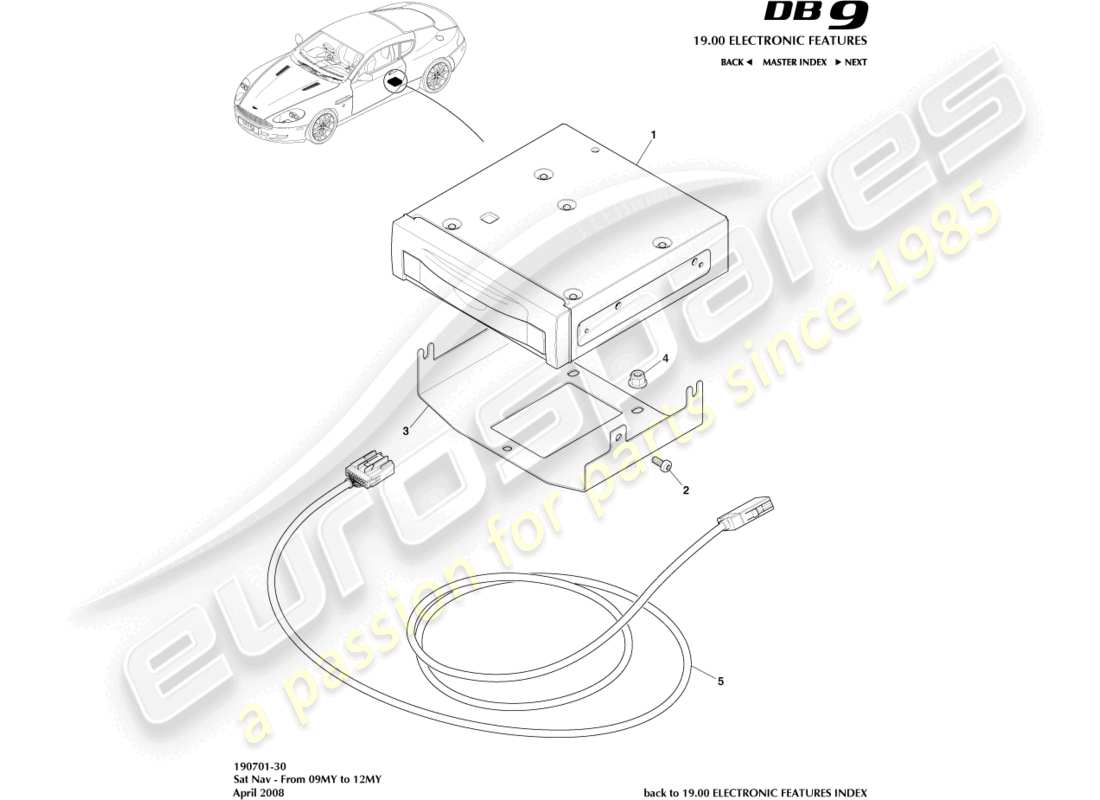 aston martin db9 (2009) sat nav, 09my to 12my parts diagram