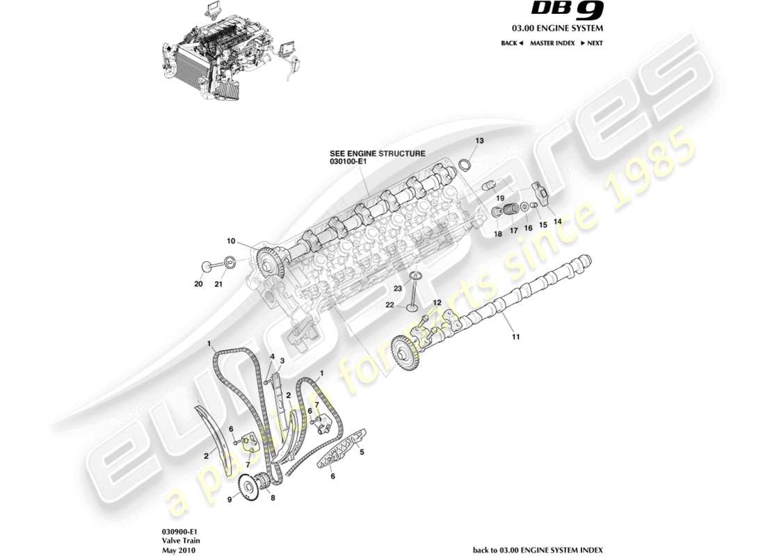 aston martin db9 (2011) valve train parts diagram