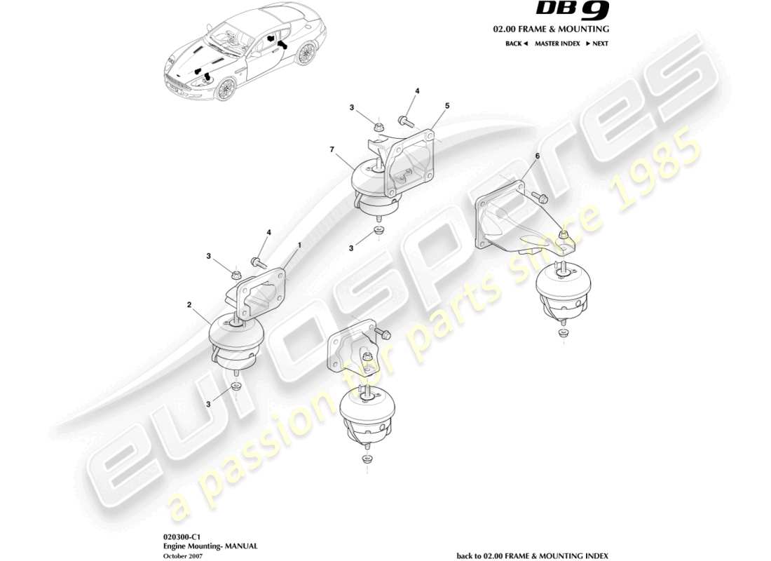 aston martin db9 (2009) engine mountings, manual parts diagram