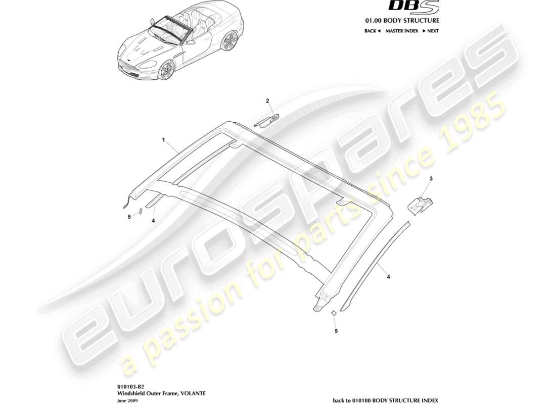 aston martin dbs (2013) windscreen, outer, volante part diagram