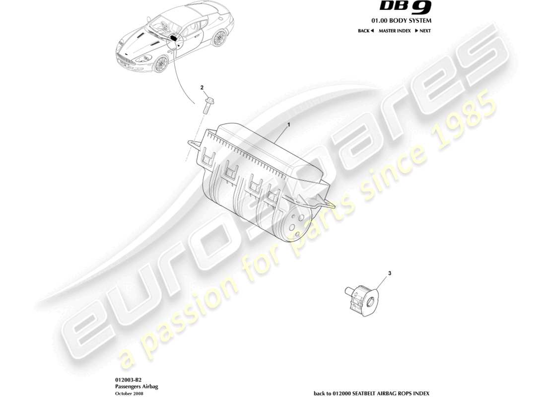 aston martin db9 (2011) passenger airbag parts diagram