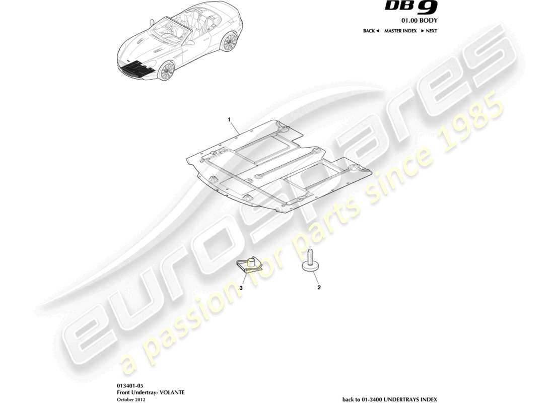 aston martin db9 (2017) front undertray, volante part diagram