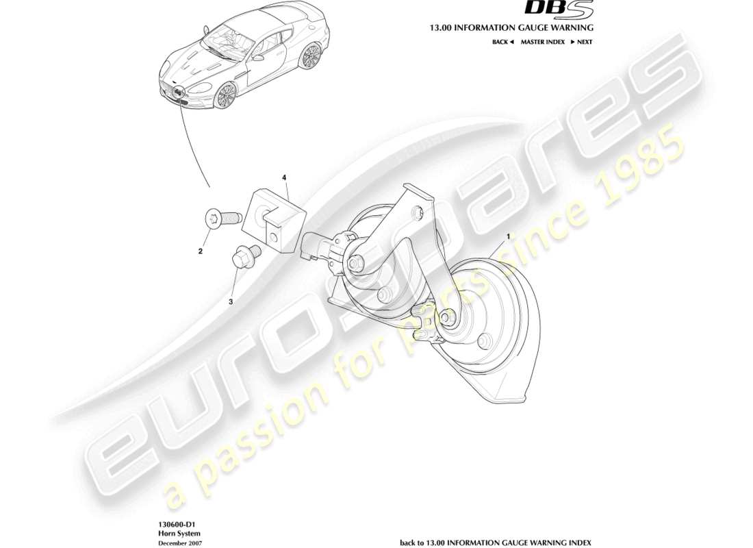 aston martin dbs (2014) horn system part diagram