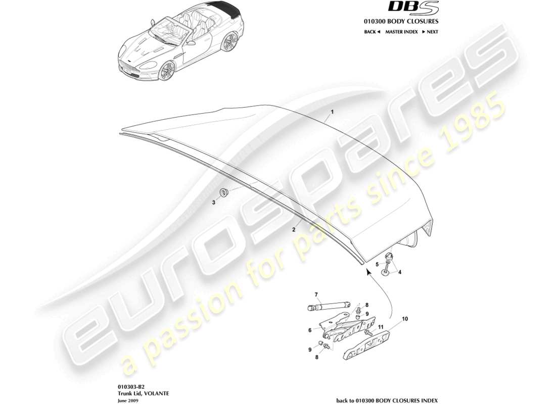 aston martin dbs (2014) trunk lid, volante part diagram