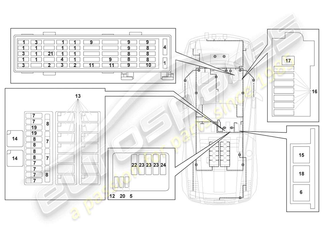 lamborghini gallardo spyder (2006) central electrics parts diagram