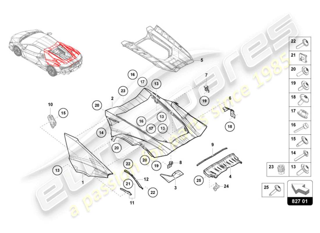 lamborghini revuelto coupe (2024) rear lid parts diagram