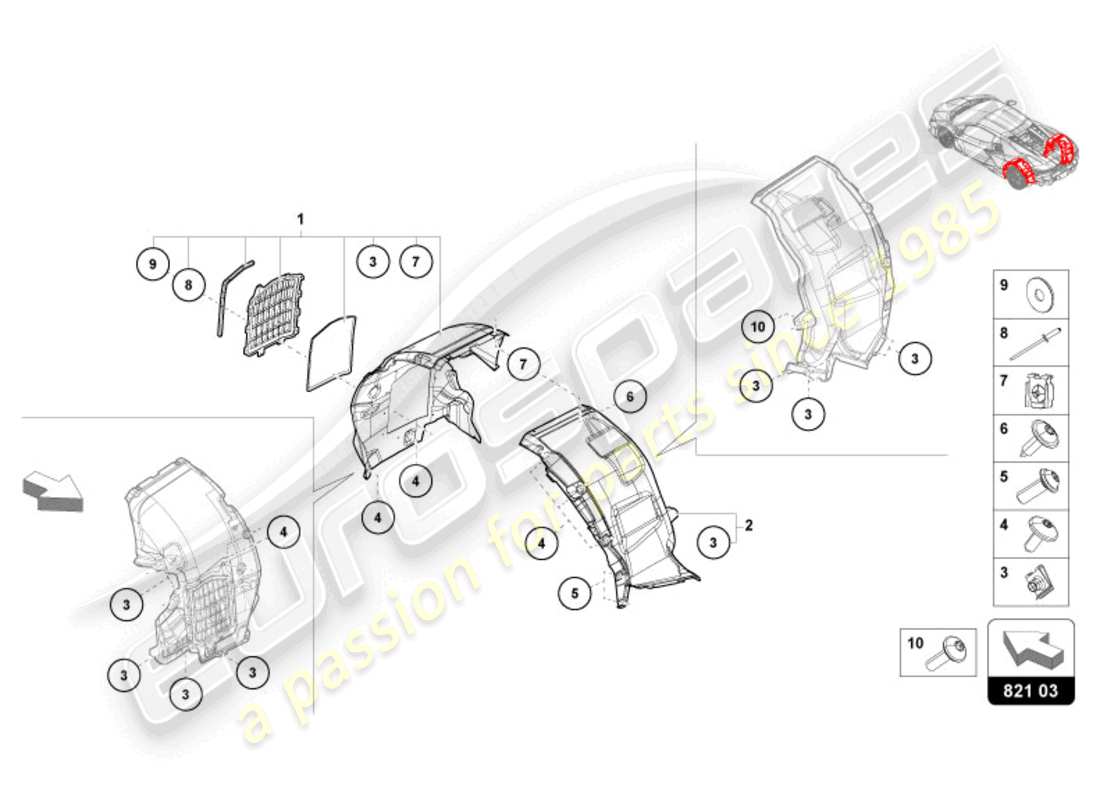 lamborghini revuelto coupe (2024) wheel housing trim rear parts diagram